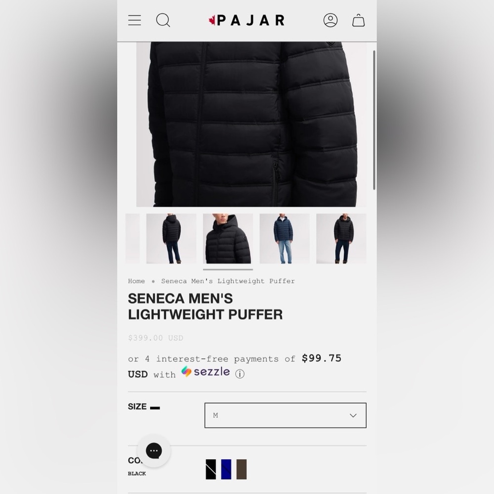NEW PAJAR Canada Lightweight Puffer Jacket (Black)